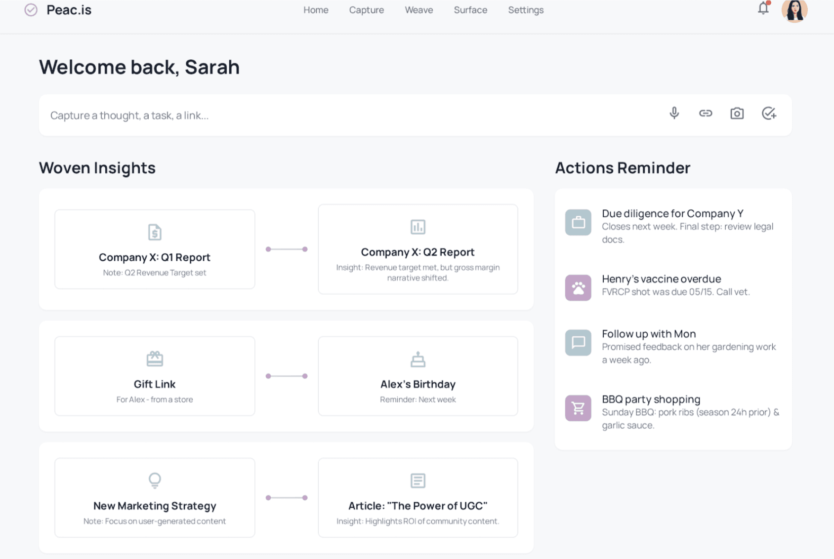 Peac.is web application dashboard